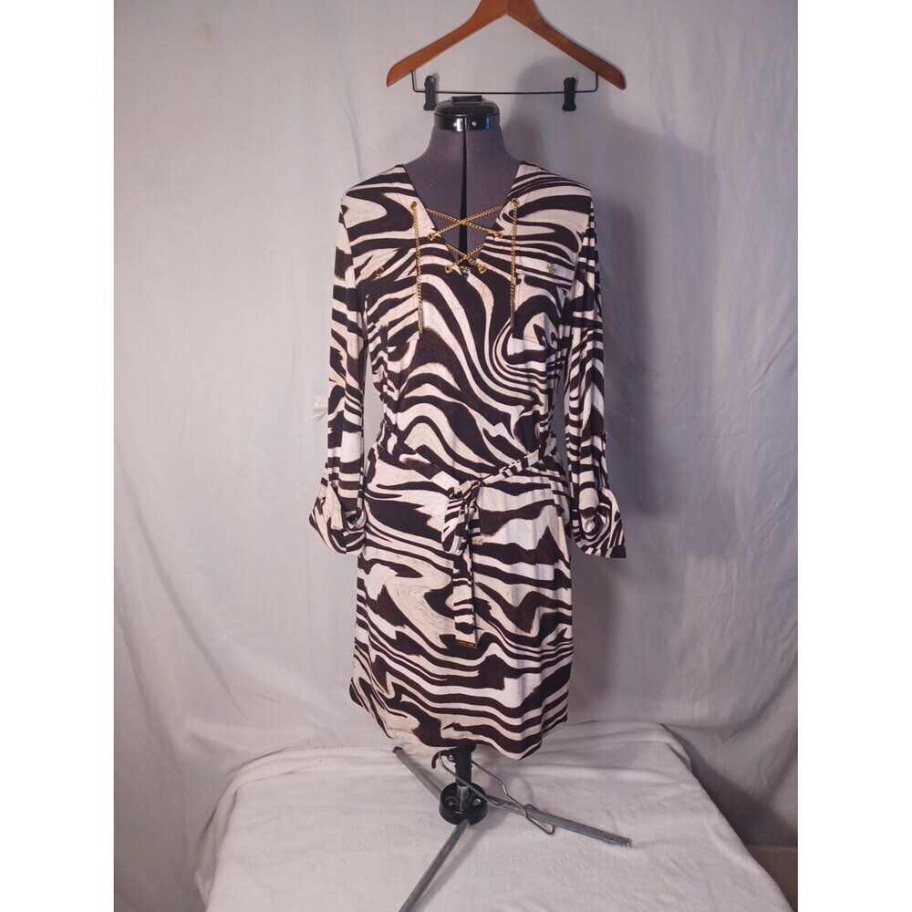 NWT MICHAEL KORS‎ zebra print chain lace up midi dress exotic